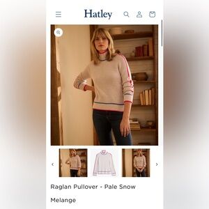 NWT Hatley Raglan Pullover Sweater - Pale Snow with Pink and Blue Accent